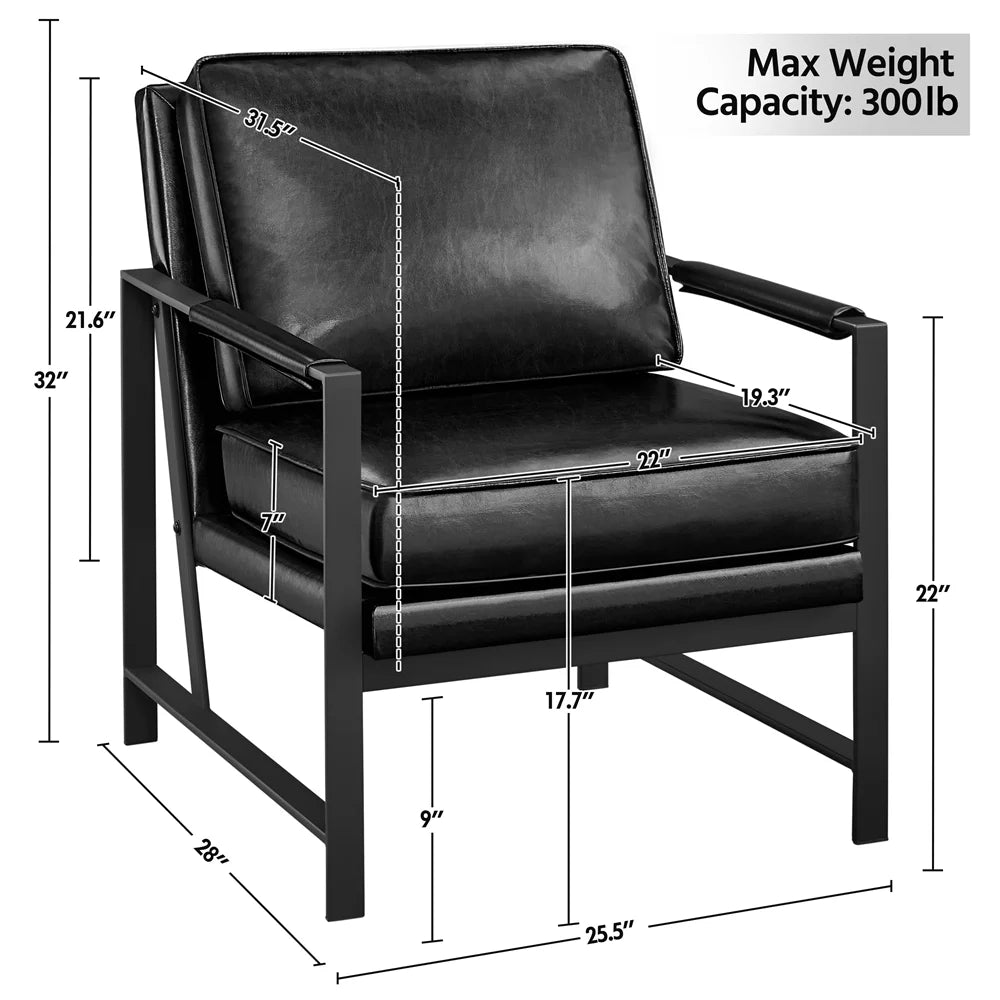 Brown Faux Leather Accent Chair with Metal Frame J5469