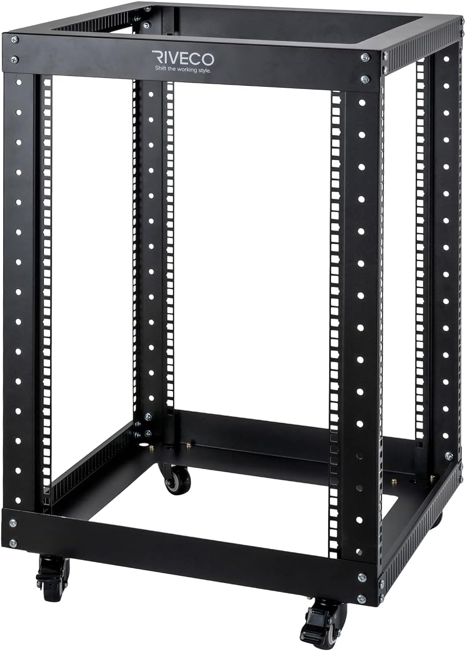 12U Open Frame Server Rack with Casters, 4 Post, 19-inch, Black D500