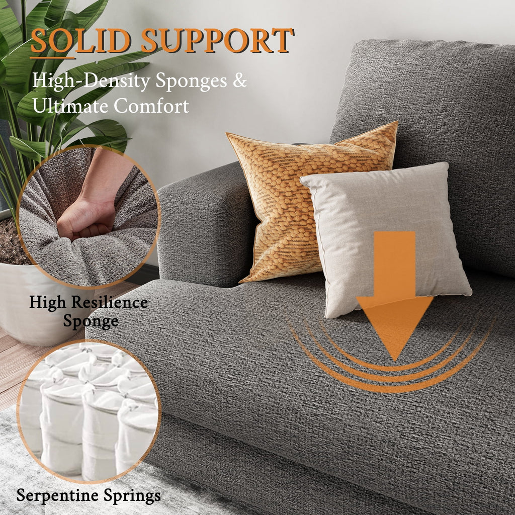 3 Seater Grey Chenille Sofa with Extra Deep Seat Y39005