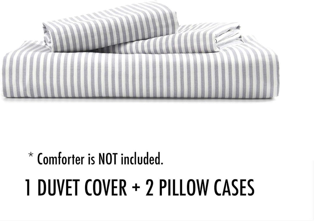 Gray White Striped 100% Cotton Duvet Cover Set, California King Size G315089