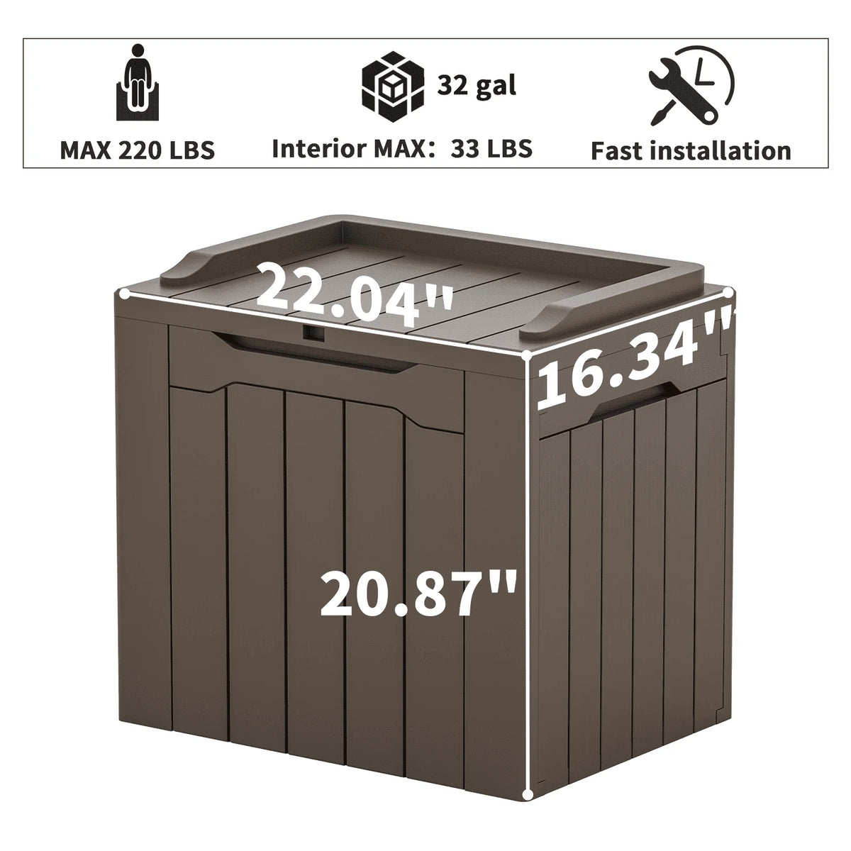 Black 32 Gallon Outdoor Resin Deck Box with Seat S9322