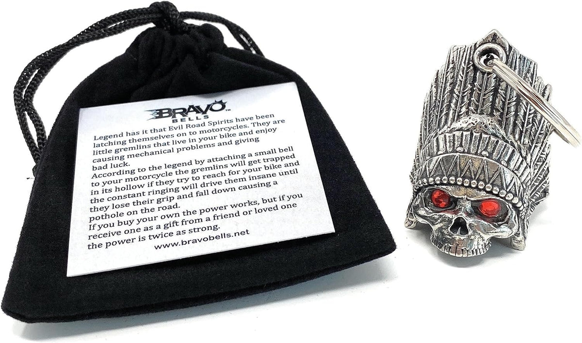 Indian Skull Diamond Bell Motorcycle Biker Bell Accessory Key Chain U19404