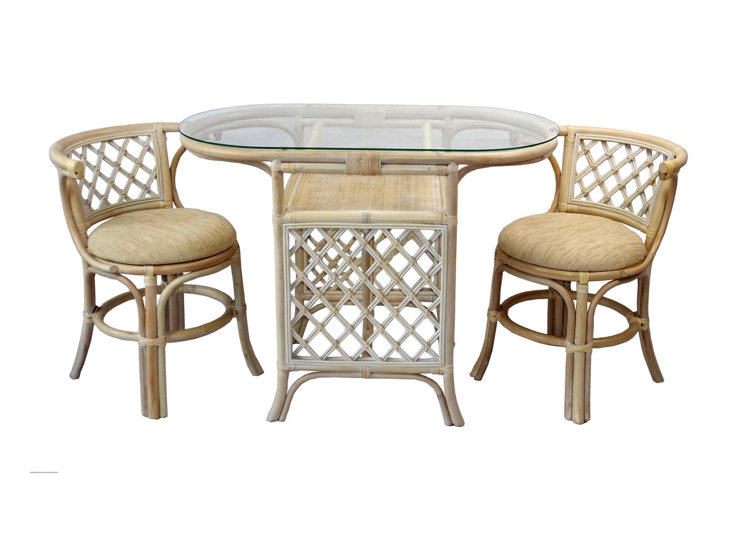 Set of 2 Natural Rattan Chairs and Oval Glass Table R86652