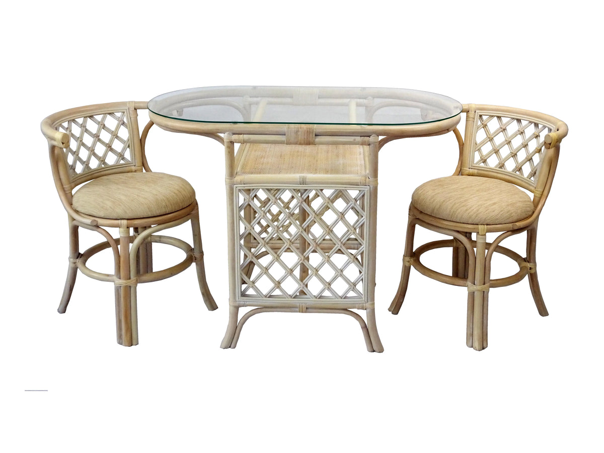 Set of 2 Natural Rattan Chairs and Oval Glass Table R86652