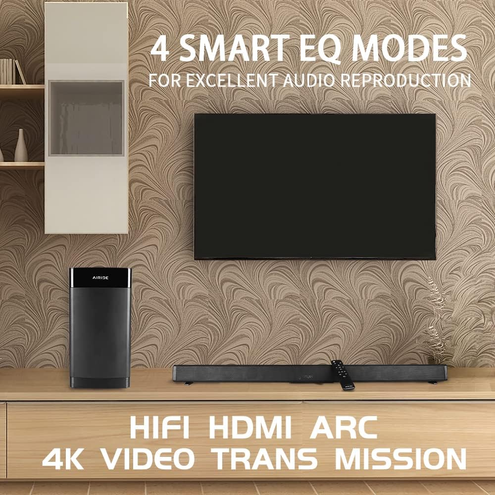 38.5” 2.1 CH Sound Bar with 5.25 inch Subwoofer, Bluetooth 5.0, HDMI(ARC), Optical, COAXIAL, AUX, RCA, USB, Black W6111