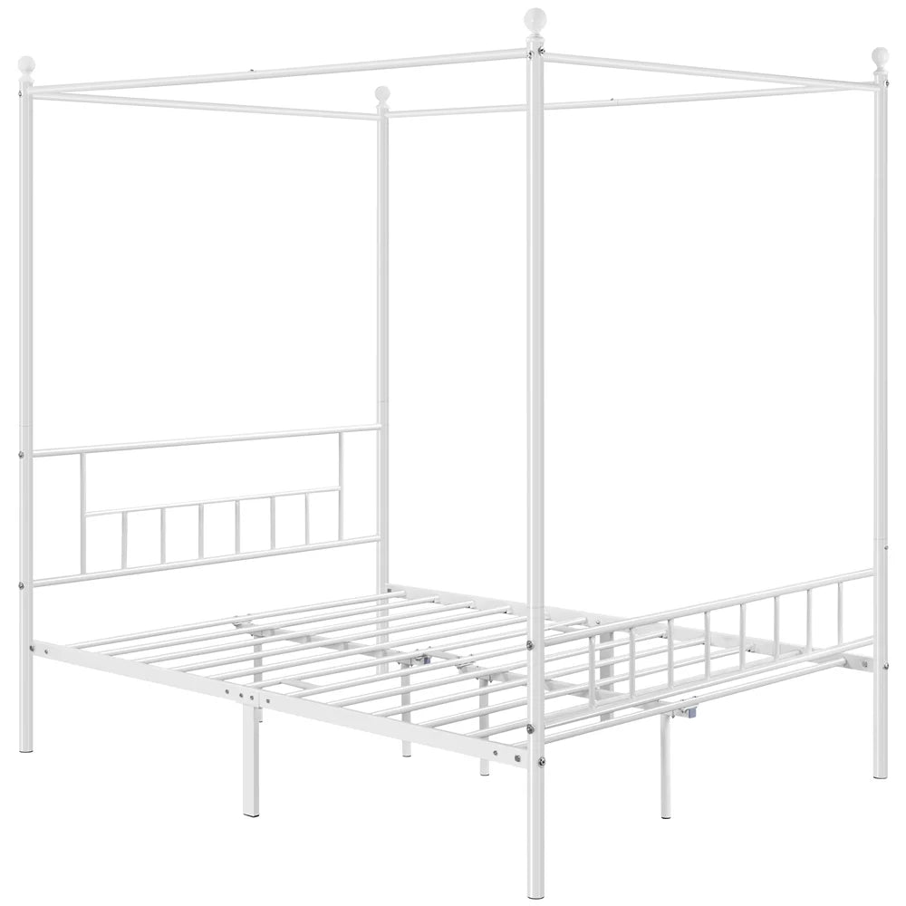 Queen Black Metal Canopy Bed Frame with Headboard & Footboard O134160