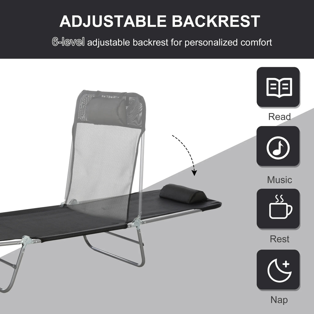 Folding Chaise Lounge Pool Chairs with Pillow, Steel Frame & Breathable Mesh, Black F8452