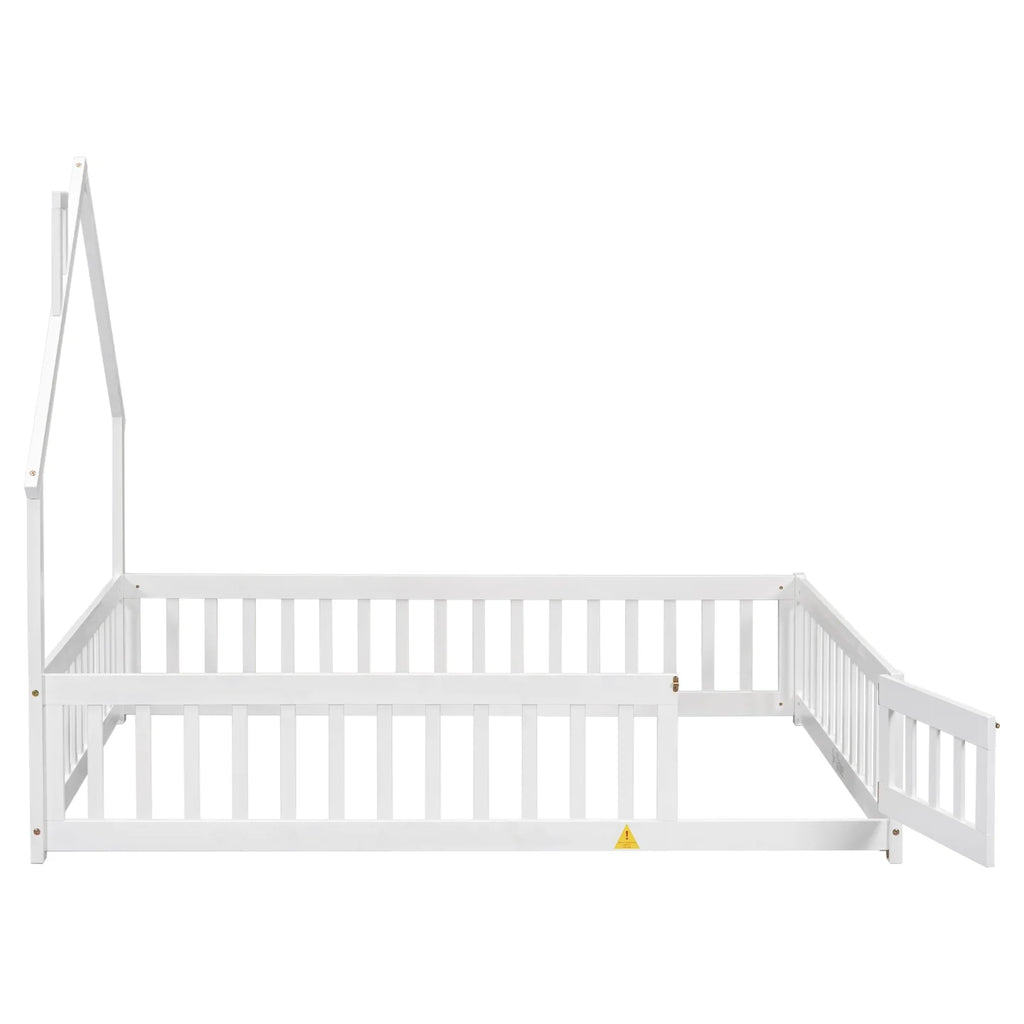 Grey Twin Size Wood Floor Bed with Fence A302211