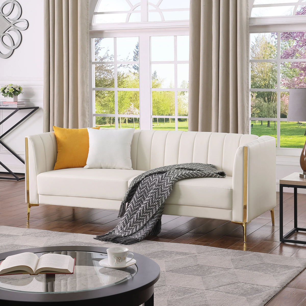 3 Seater PU Leather Sofa with 2 Pillows W833