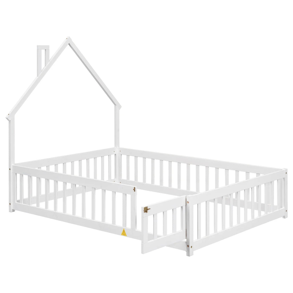 Grey Twin Size Wood Floor Bed with Fence A302211