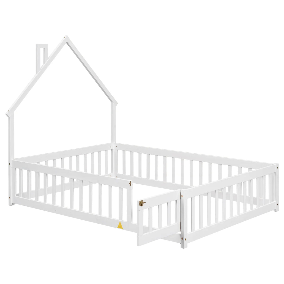 Grey Twin Size Wood Floor Bed with Fence A302211