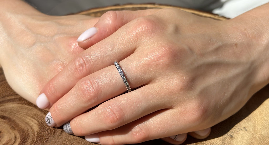 14K Rose Gold Half Eternity Band 0.12ct Natural Diamond Aquamarine K72915