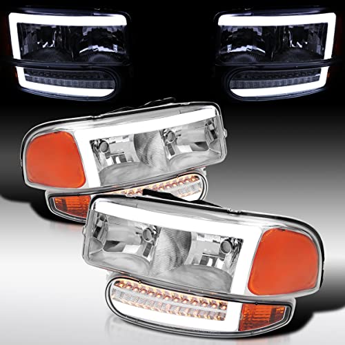 Compatible with 2000-2006 GMC Sierra Denali Black Smoke LED Tube Headlights + Sequential Bumper Lights S98819