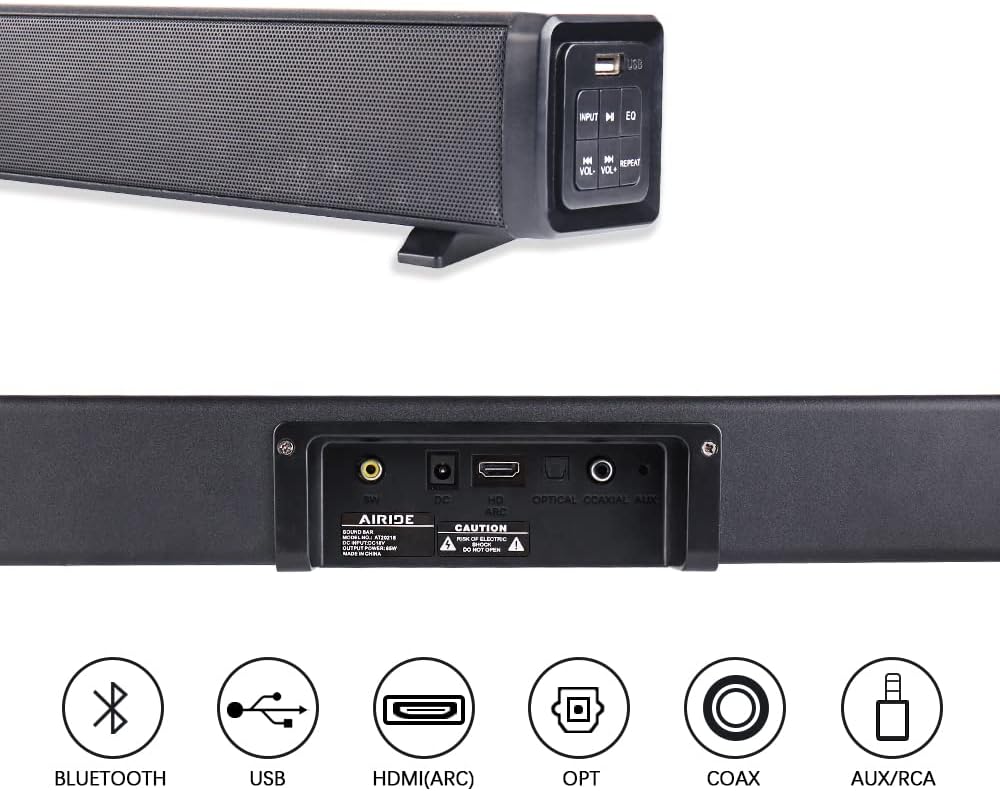 38.5” 2.1 CH Sound Bar with 5.25 inch Subwoofer, Bluetooth 5.0, HDMI(ARC), Optical, COAXIAL, AUX, RCA, USB, Black W6111