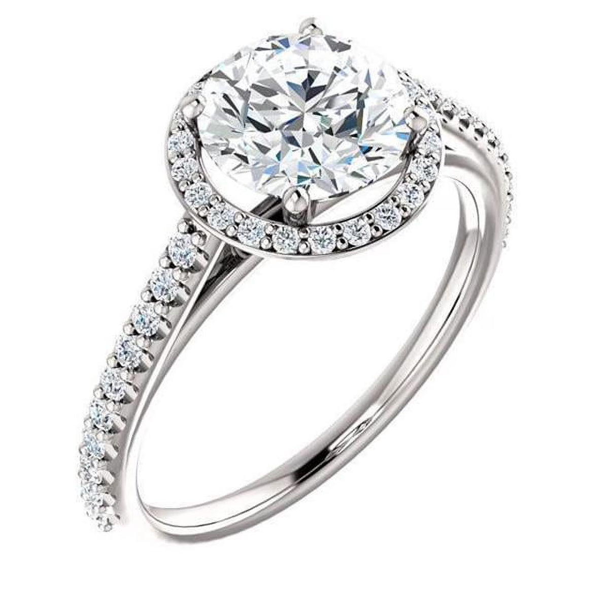 1.85 CT Round Diamond Halo Ring, 14K White Gold, Size 6.5 V468863