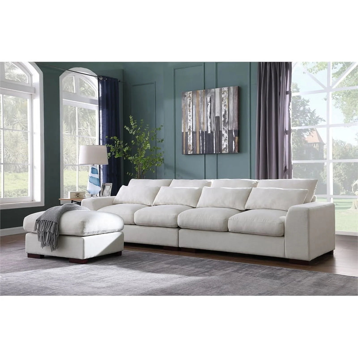 Beige Fabric Reversible Sectional Sofa & Ottoman W74860