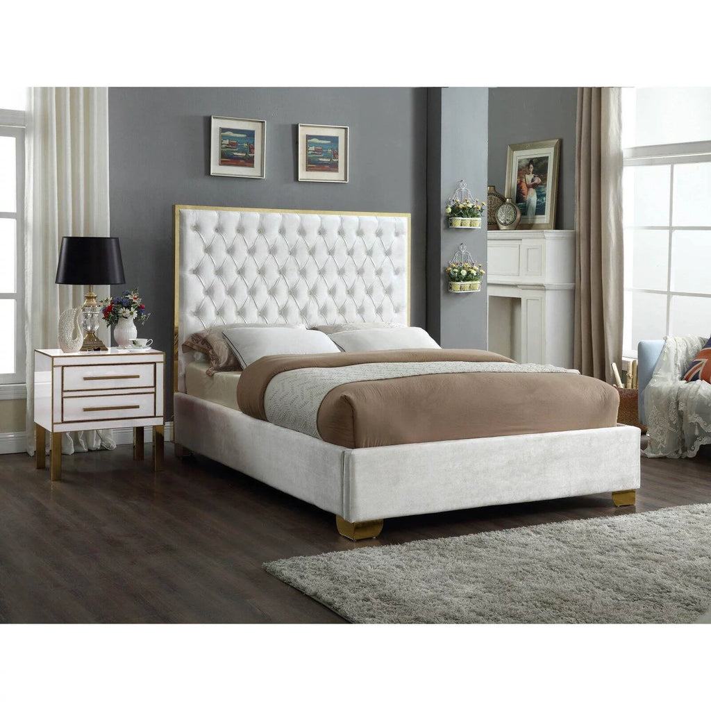 Solid Wood and Velvet King Bed in Navy E814832