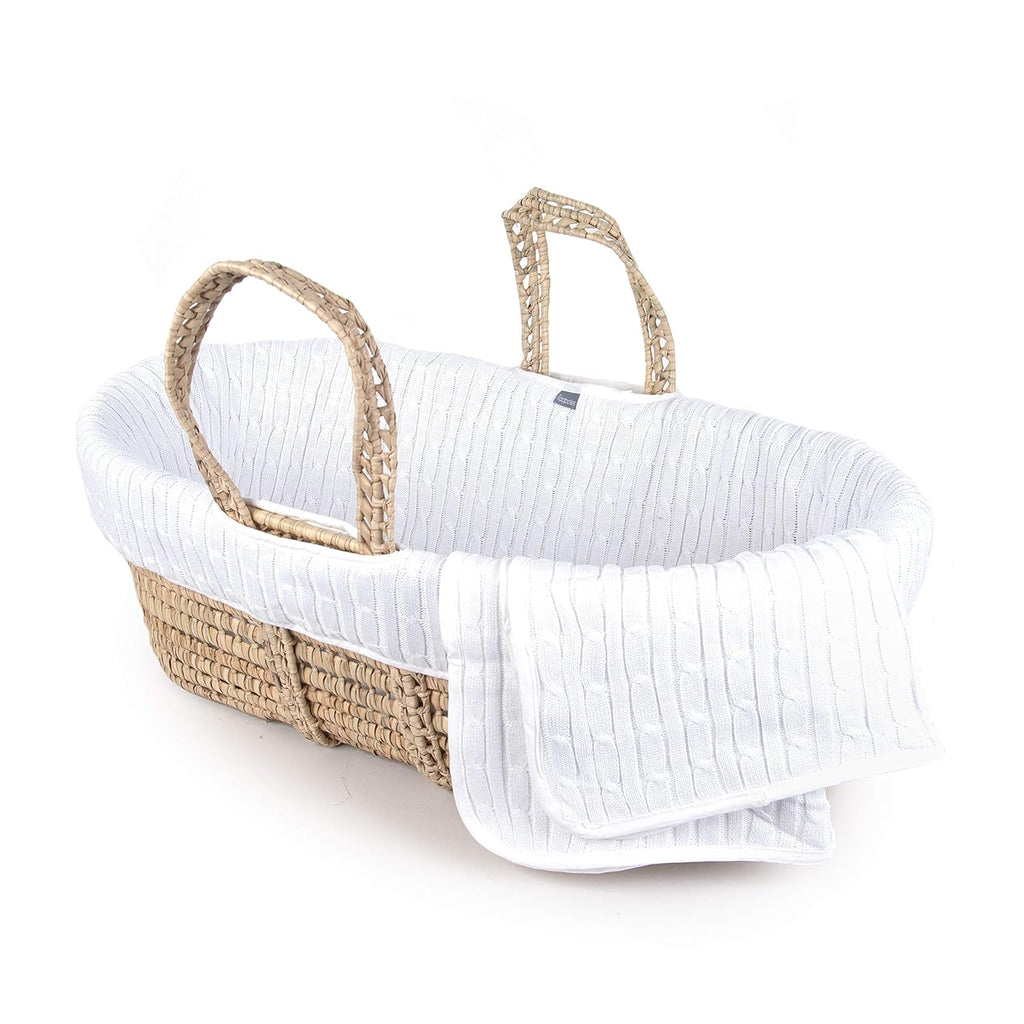 White Cable Knit Moses Basket and Bedding Set Y288