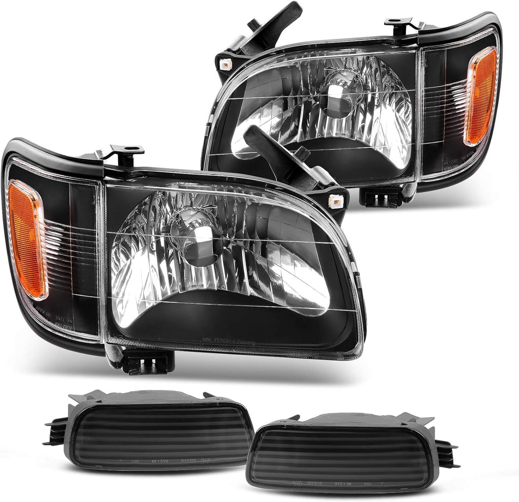 Black Housing Headlight Assembly with Bumper Lights W296