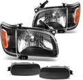 Black Housing Headlight Assembly with Bumper Lights W296