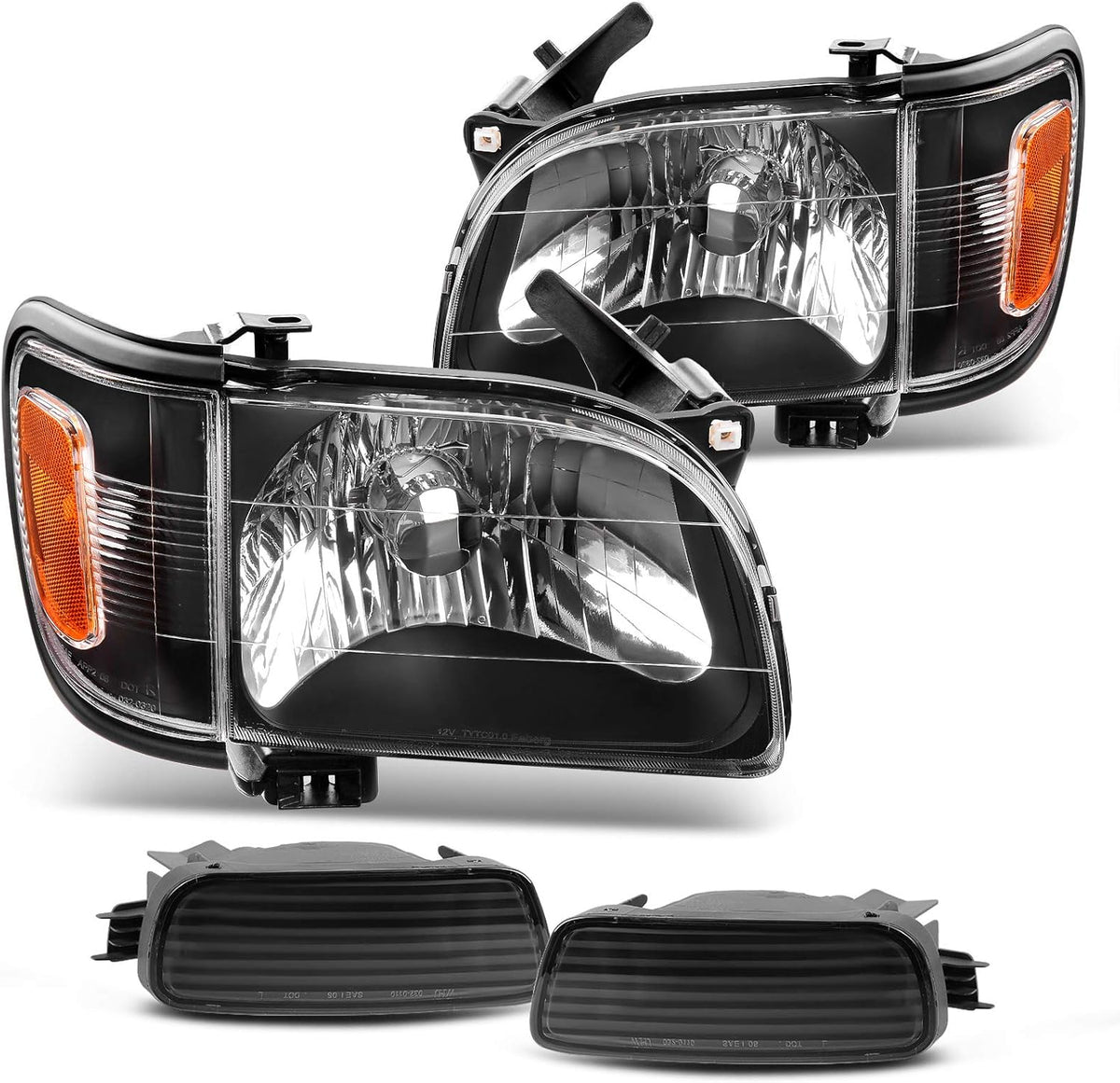 Black Housing Headlight Assembly with Bumper Lights W296