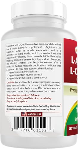 L-Arginine L-Citruline Complex Tablets, 250 Count K9532
