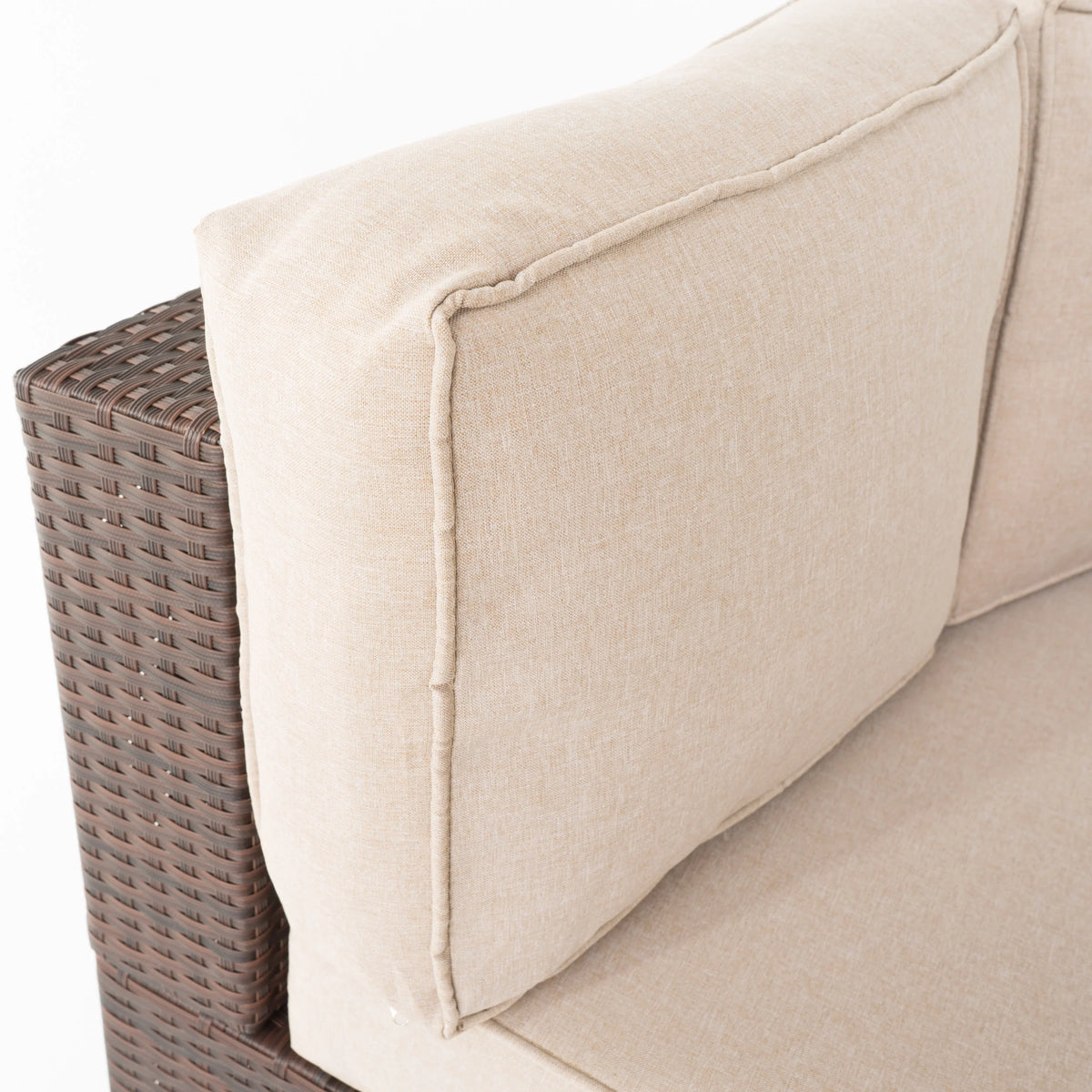 Textured Beige and Brown Outdoor Wicker 2 Seater Sectional Set with Ottoman Y487898