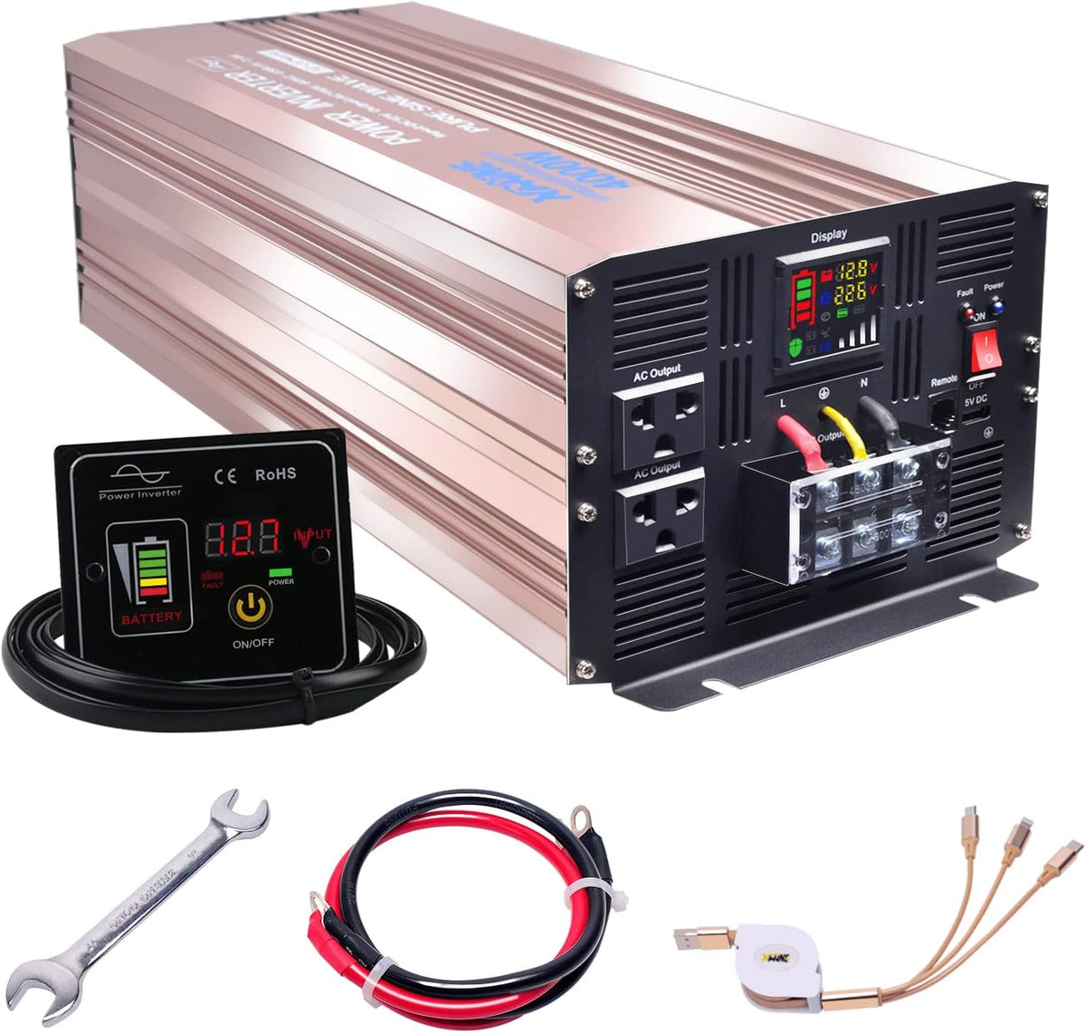 500 Watts Power Inverter 12V to 110V Pure Sine Wave with LED Display and 4.2A USB Charging Ports & 2 AC Outlets Pack of 2 G54720