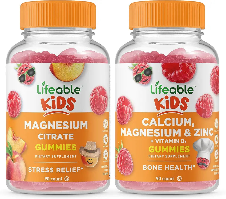 Magnesium Citrate + Calcium Magnesium & Zinc Kids Gummies Bundle Gluten Free GMO Free Chewable Vitamin Supplement X70773