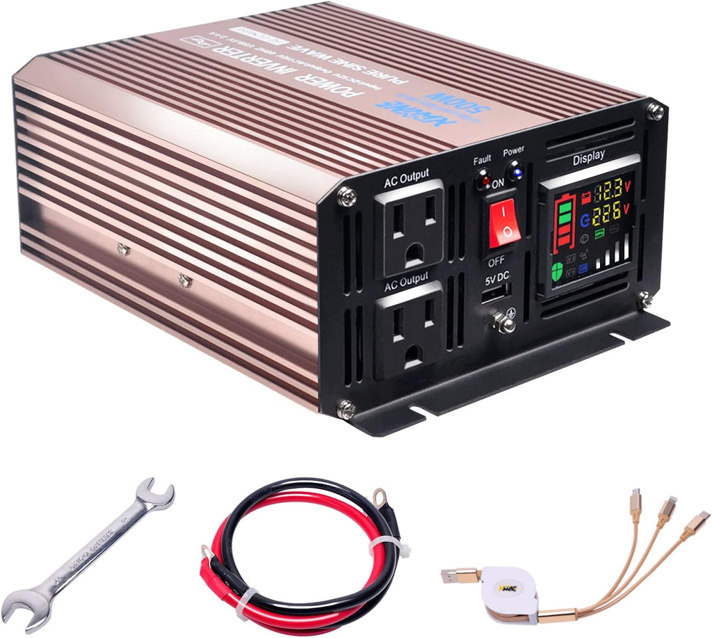 500 Watts Power Inverter 12V to 110V Pure Sine Wave with LED Display and 4.2A USB Charging Ports & 2 AC Outlets Pack of 2 G54720