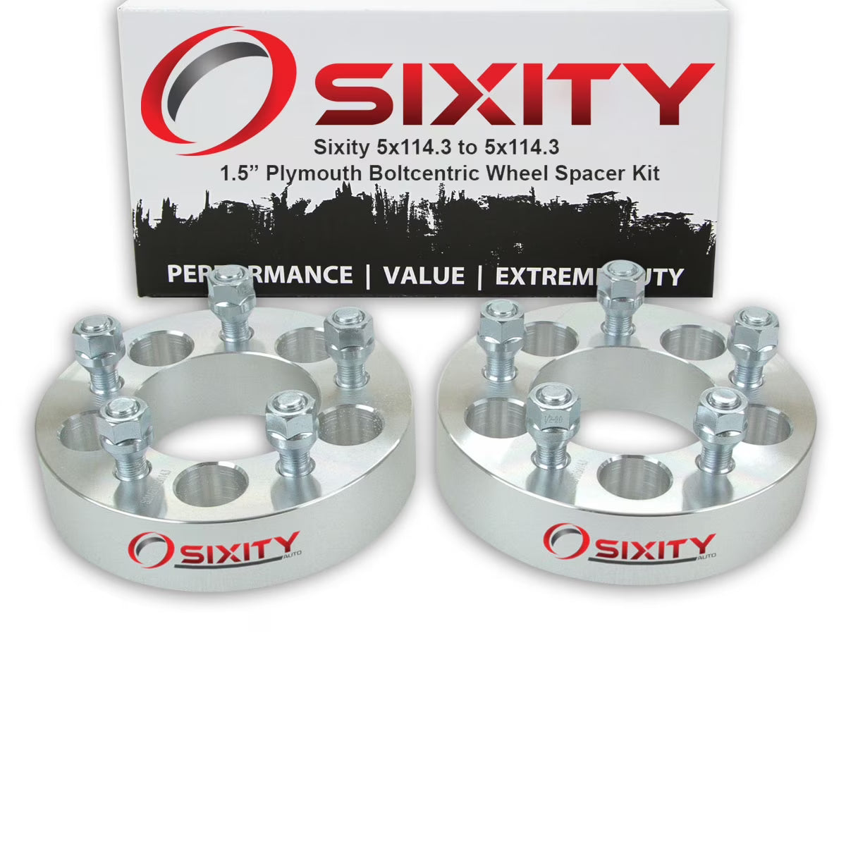 2 pc 1.5" 5x114.3 Wheel Spacers with 1/2-20tpi 1.25in Studs Lugs V174579