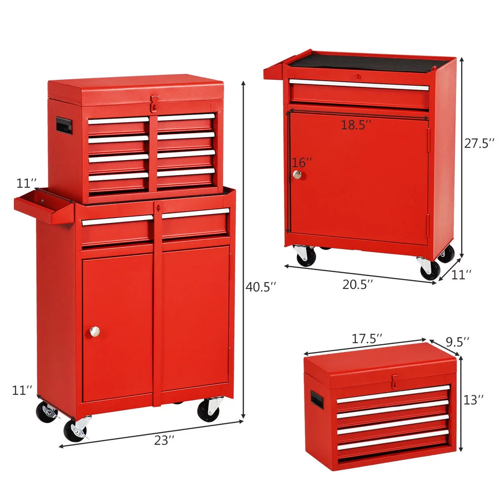 2 in 1 Tool Chest & Cabinet with 5 Sliding Drawers Red S375
