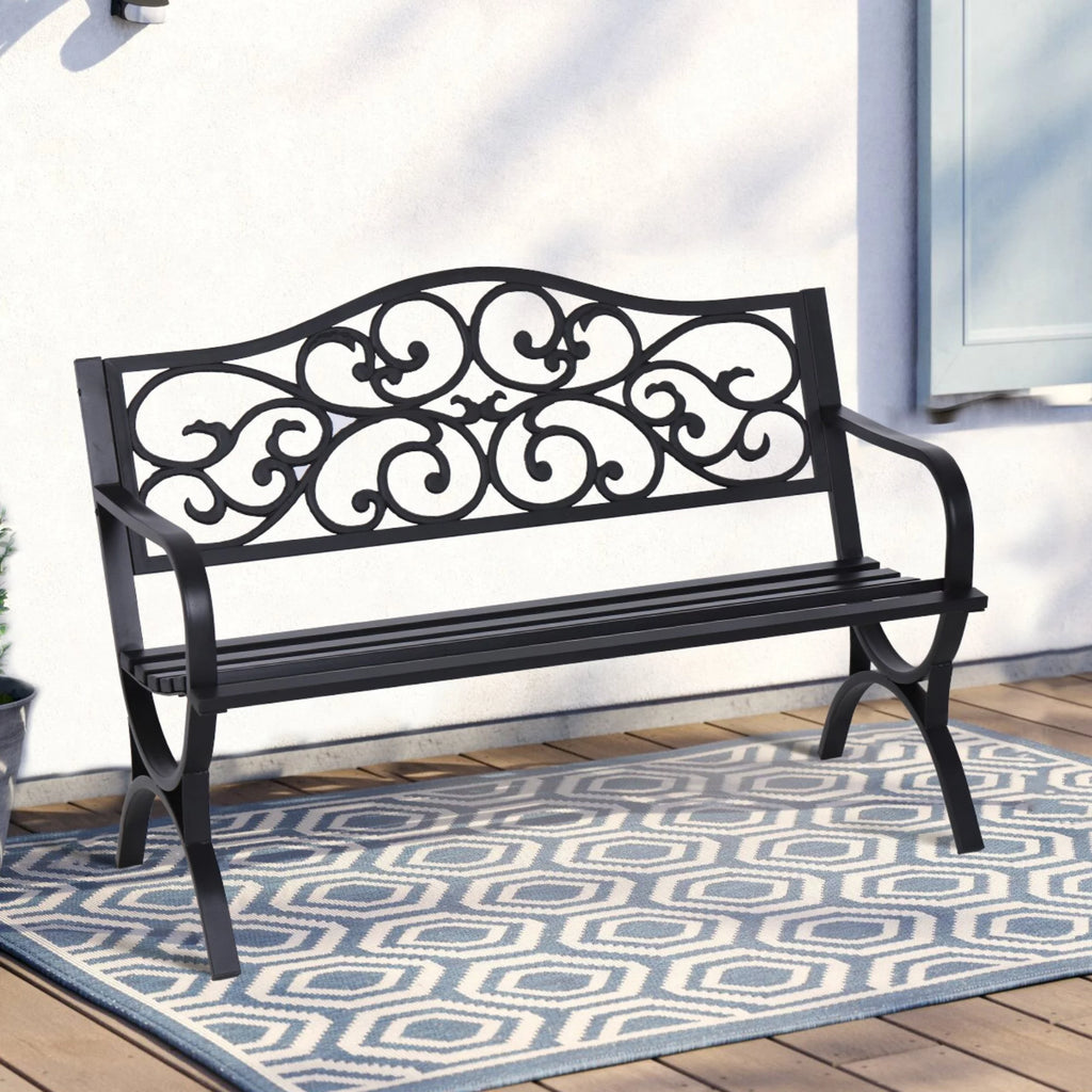 50" Outdoor Iron Cast Garden Park Bench - Black K21036