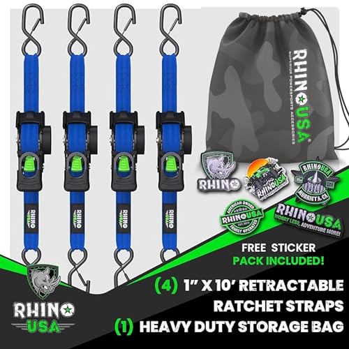 Retractable Ratchet Straps 4-Pack 1 Inch x 10 Feet Black L824589
