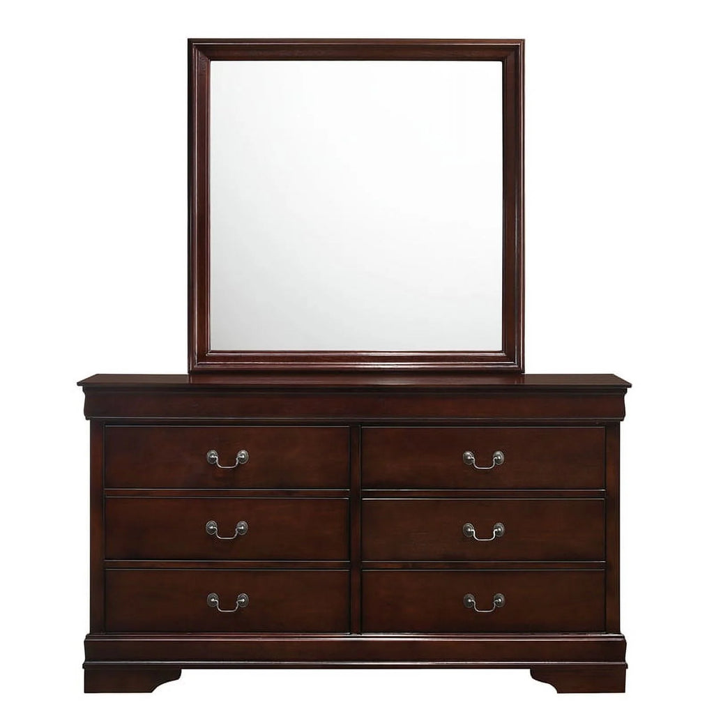 Cherry Wood 6-Drawer Dresser & Mirror E6989