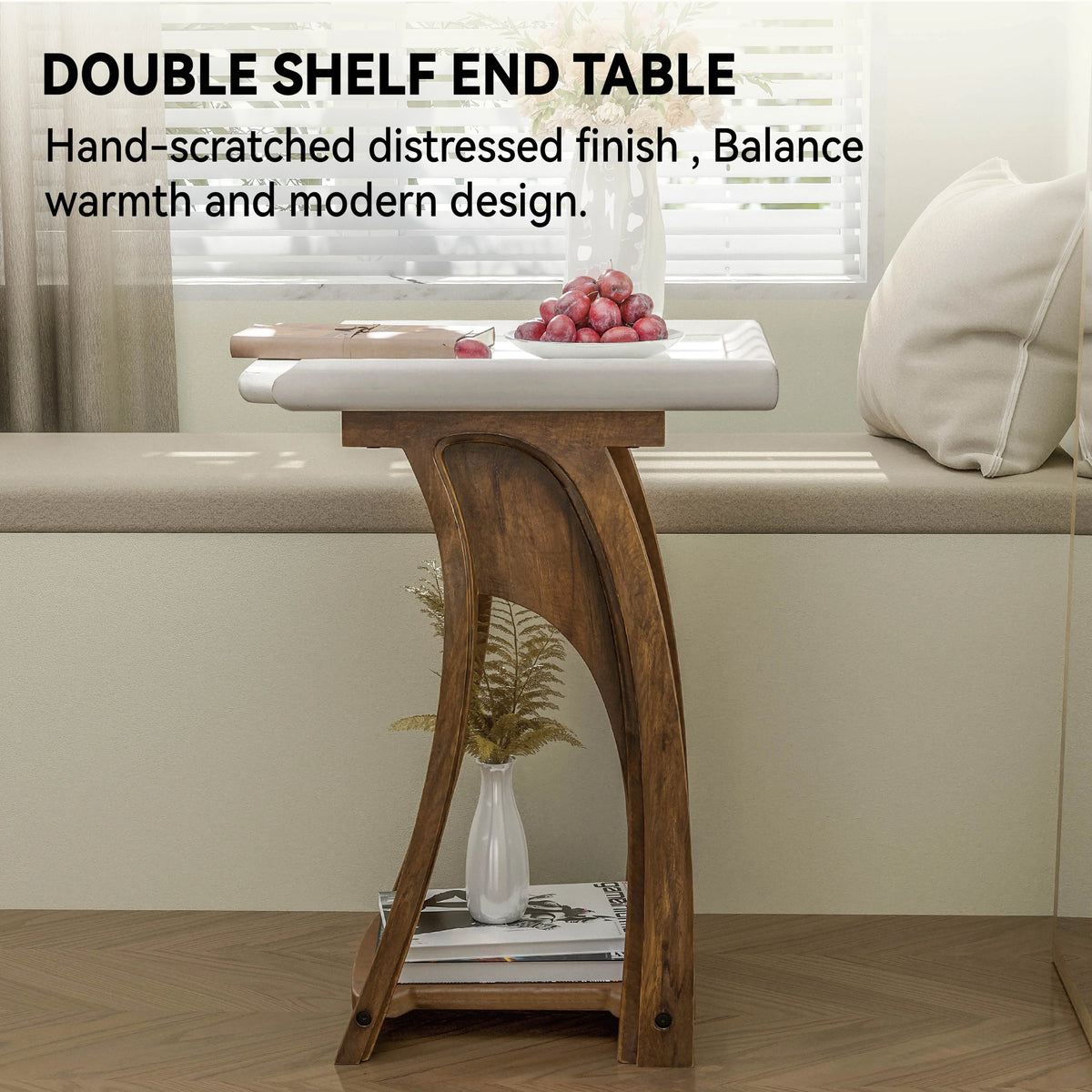 Rustic Tray Top End Table White Brown Rectangle Q7498