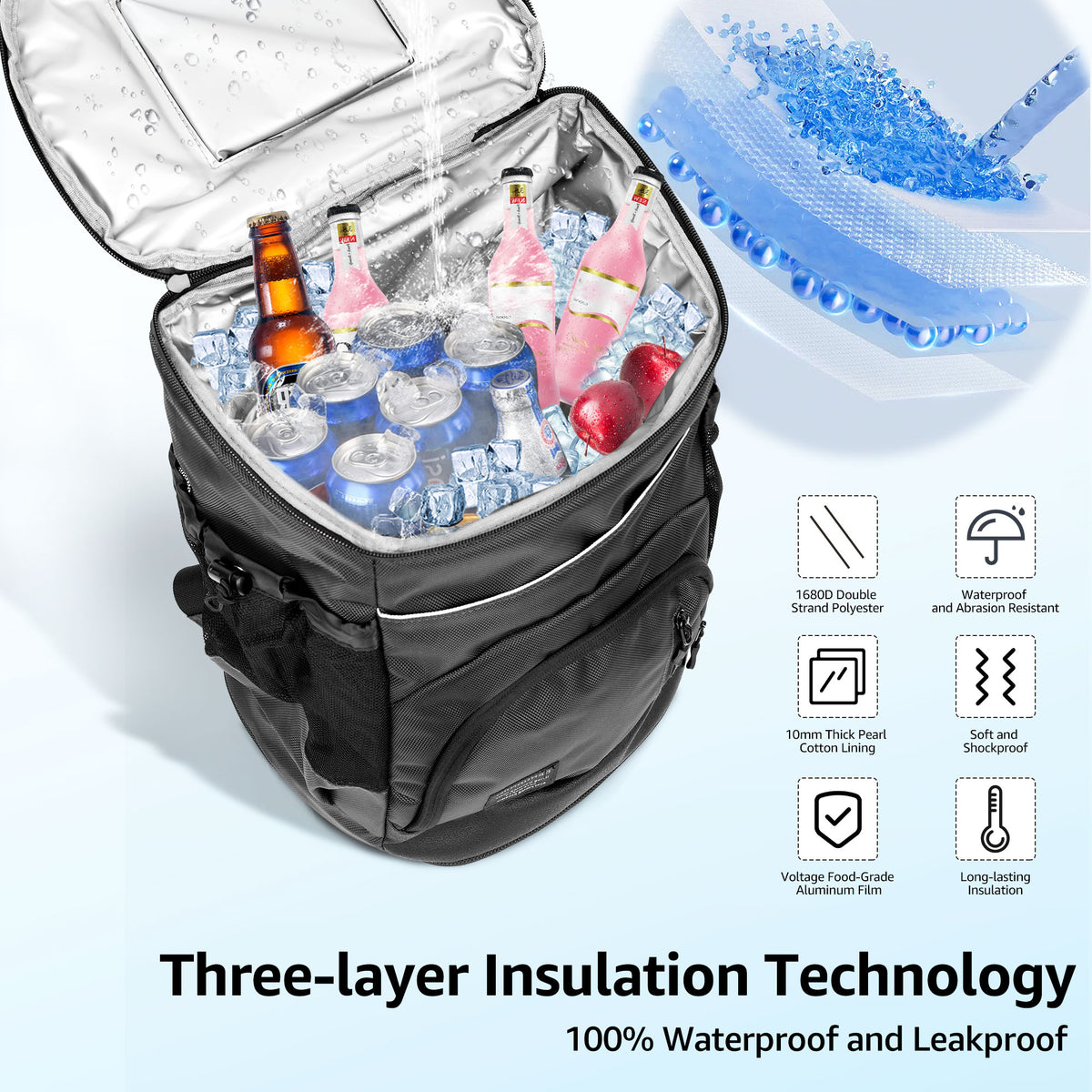 Blue Sandproof Water-Resistant Cooler Backpack A389