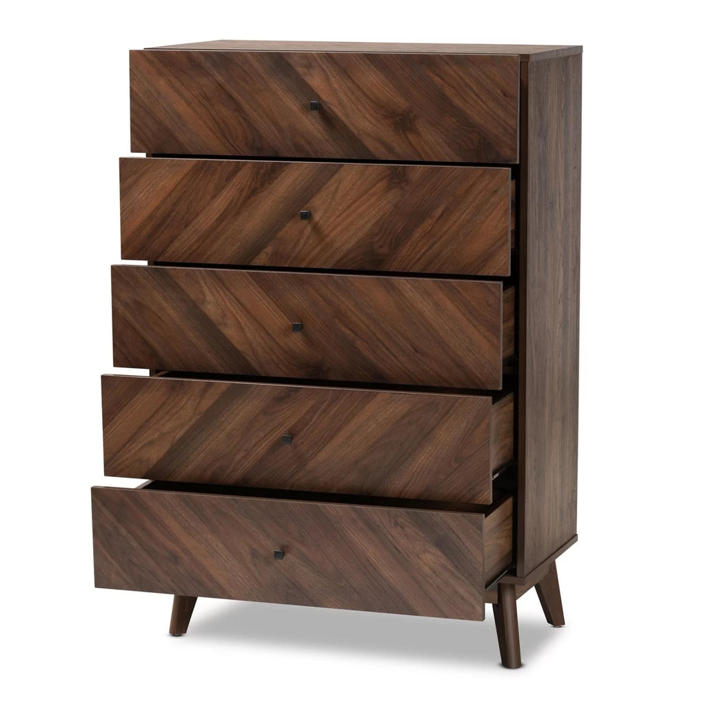 Walnut Brown Wood 5-Drawer Storage Chest D283632