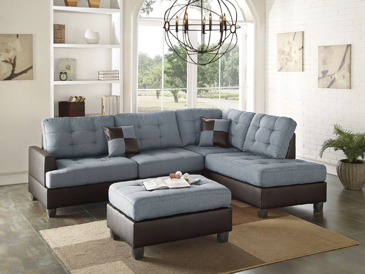 Contemporary Grey Linen Like Fabric Sectional Sofa Set L7739