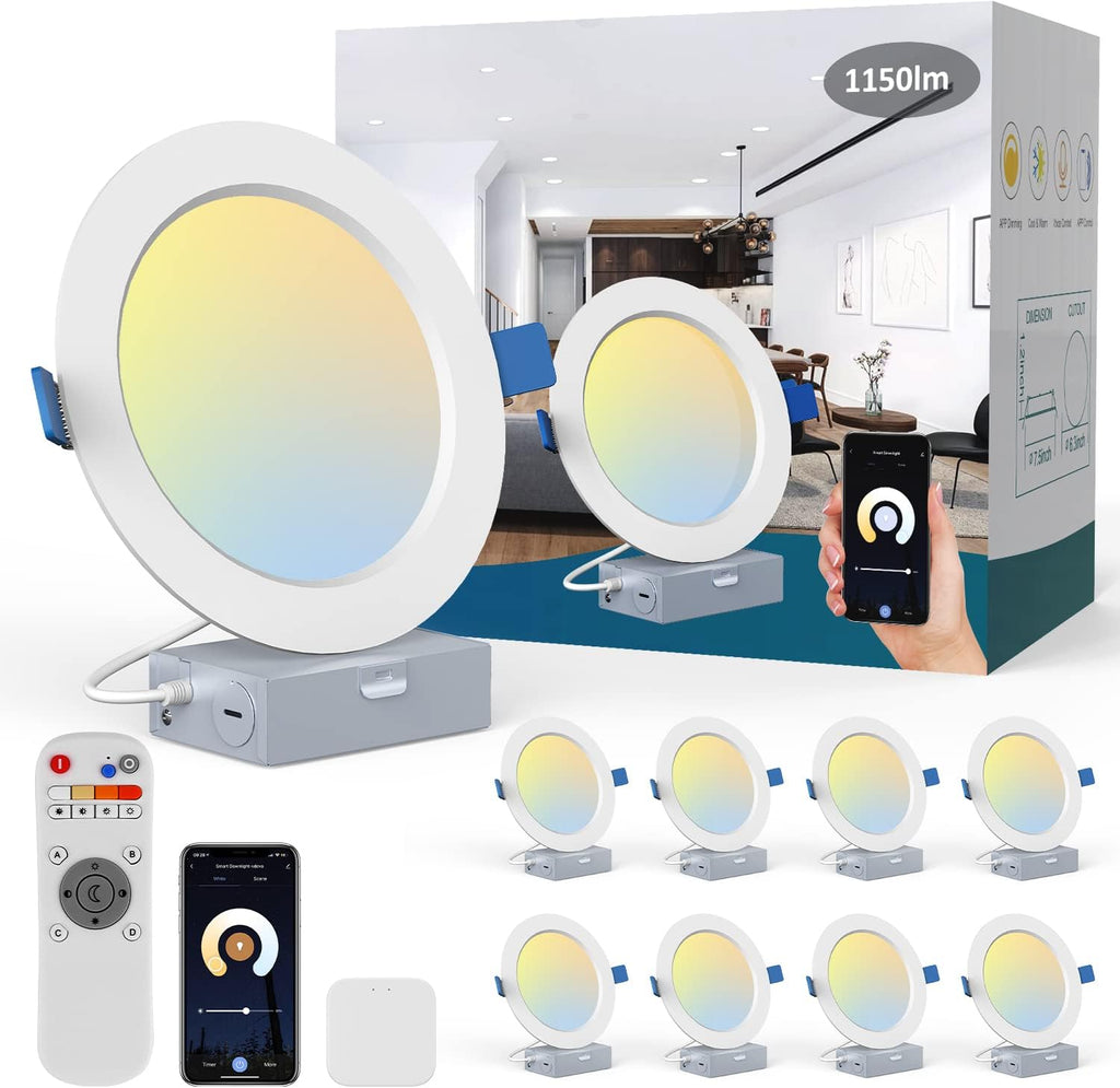 6 Inch WiFi RGBCW Retrofit LED Downlight, 15W 1100LM, 4 Packs V75465