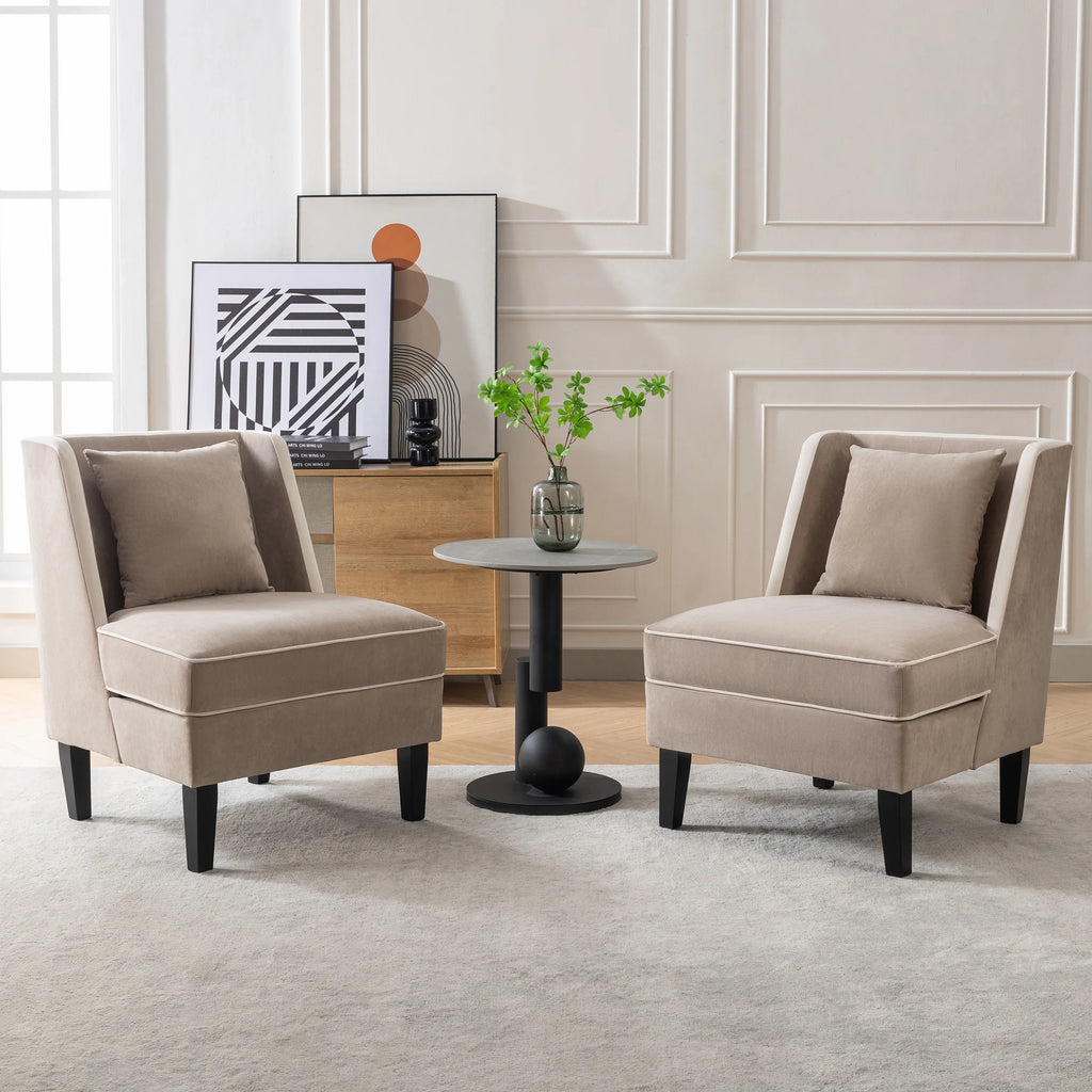 Velvet Upholstered Accent Chair with Cream Piping X89488