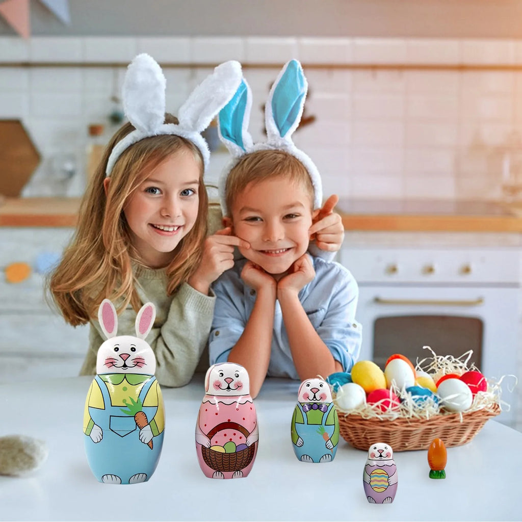 5-Storey Wooden Rabbit Doll Toys I33689