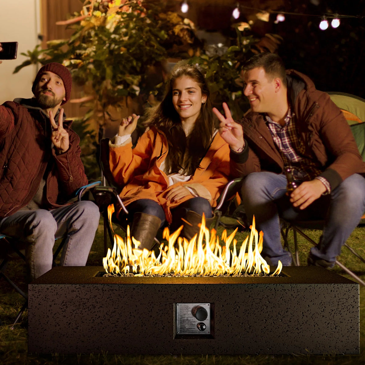 56-inch x 28-inch Outdoor Propane Fire Pit Coffee Table with Concrete Rectangle Base C275517