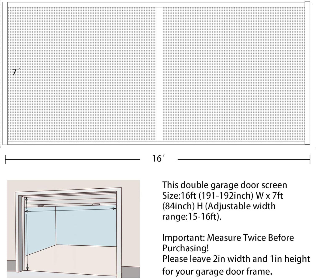 16x7Ft White Magnetic Closure Fiberglass Mesh Garage Screen Doors Pack of 2 P595651