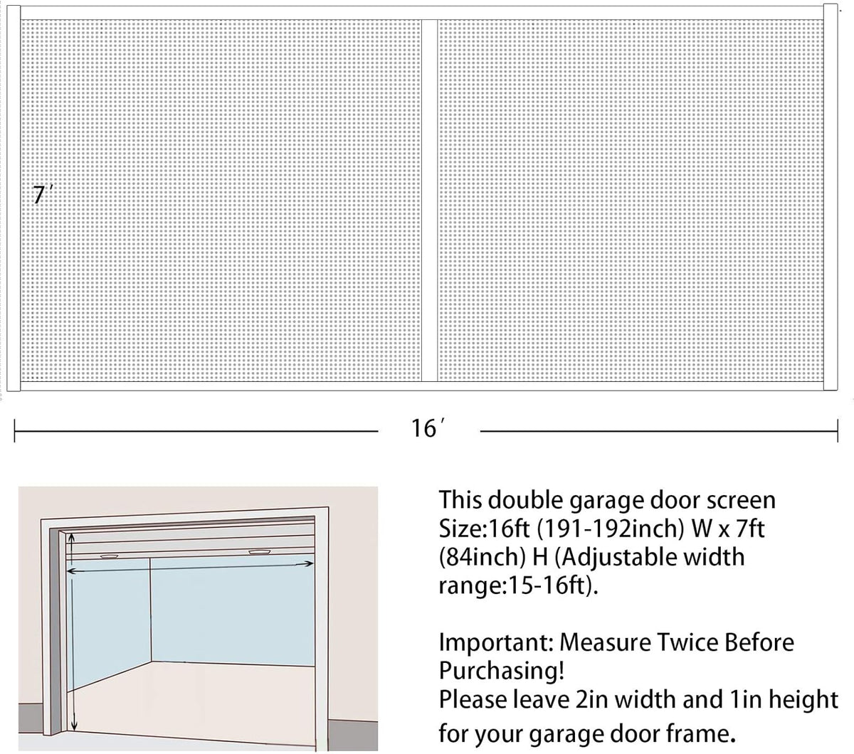 16x7Ft White Magnetic Closure Fiberglass Mesh Garage Screen Doors Pack of 2 P595651