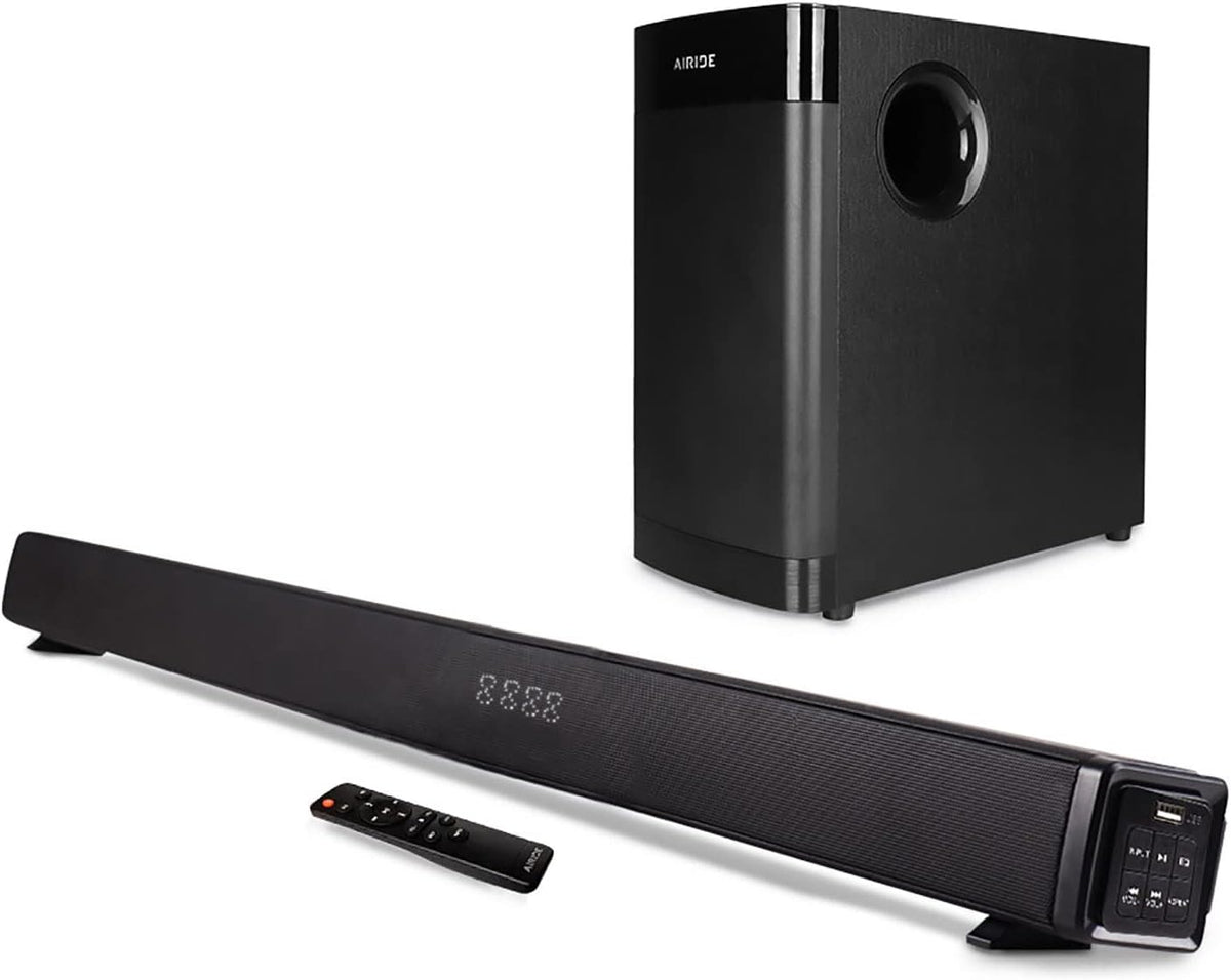 38.5” 2.1 CH Sound Bar with 5.25 inch Subwoofer, Bluetooth 5.0, HDMI(ARC), Optical, COAXIAL, AUX, RCA, USB, Black W6111