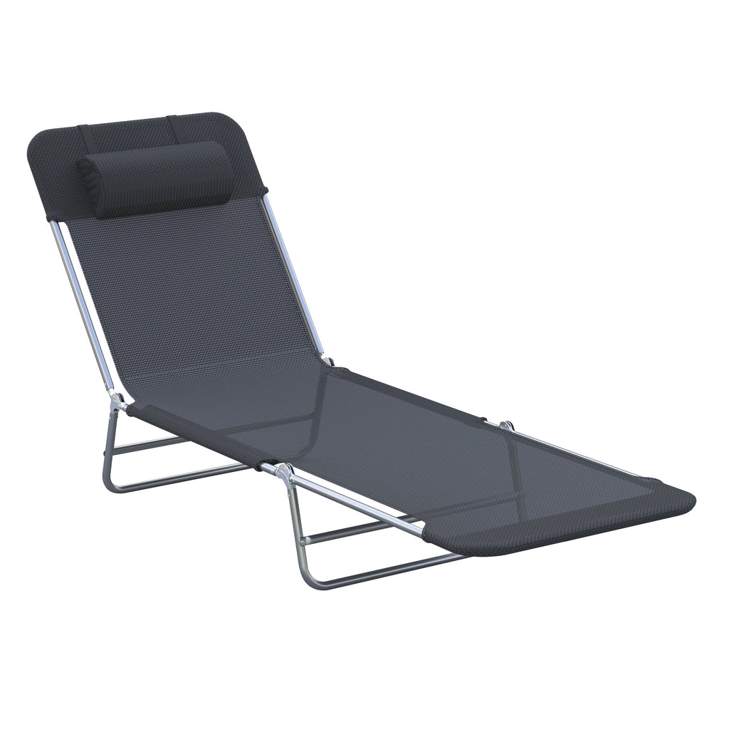 Folding Chaise Lounge Pool Chairs with Pillow, Steel Frame & Breathable Mesh, Black F8452