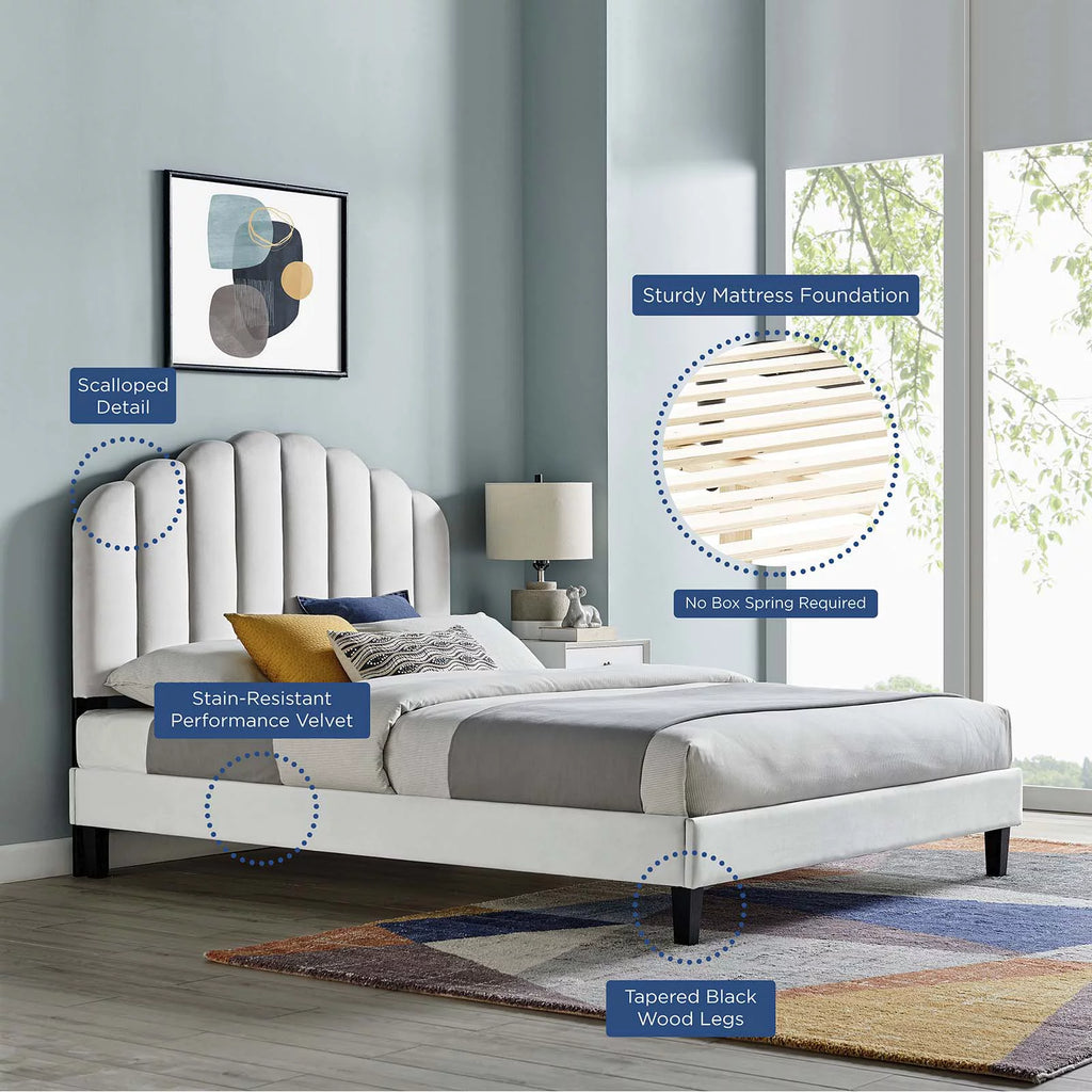 Queen Size Grey Velvet Platform Bed Frame G4940