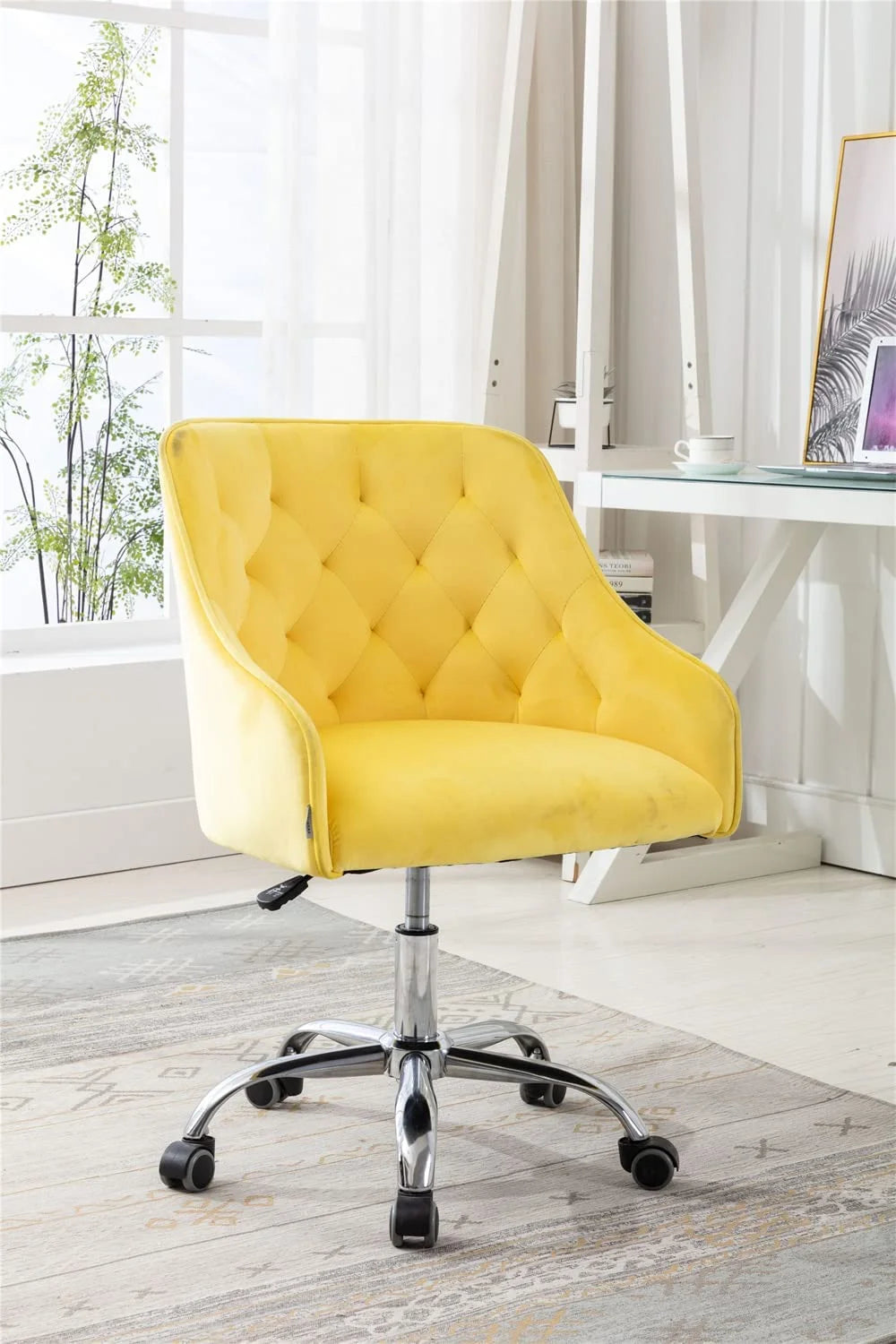 Velvet Upholstered Tufted Swivel Office Chair with Wheels Y381