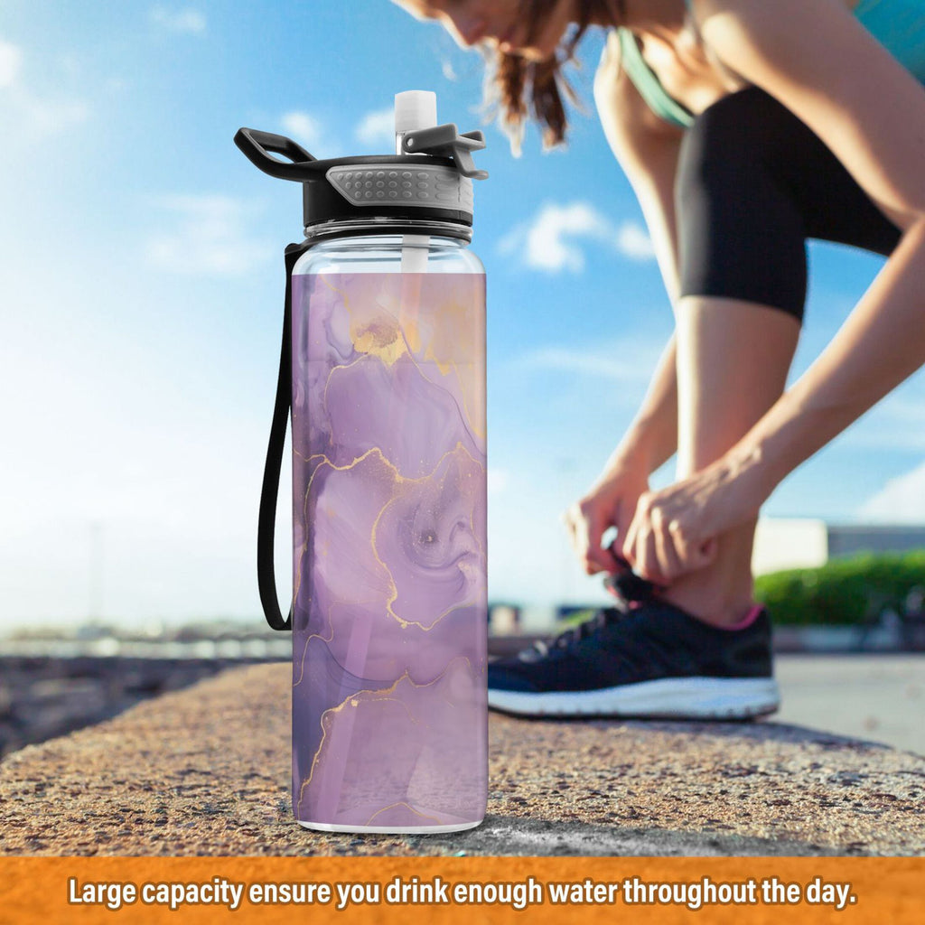 Purple and Gold Marble 32oz Tritan Leakproof Water Bottle with Straw S7693